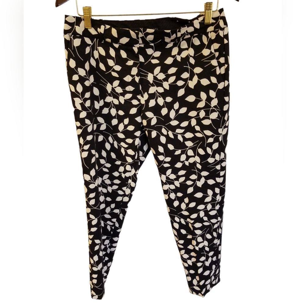 Talbots Hampshire Ankle Pant Black White Abstract Leaves Size 8P